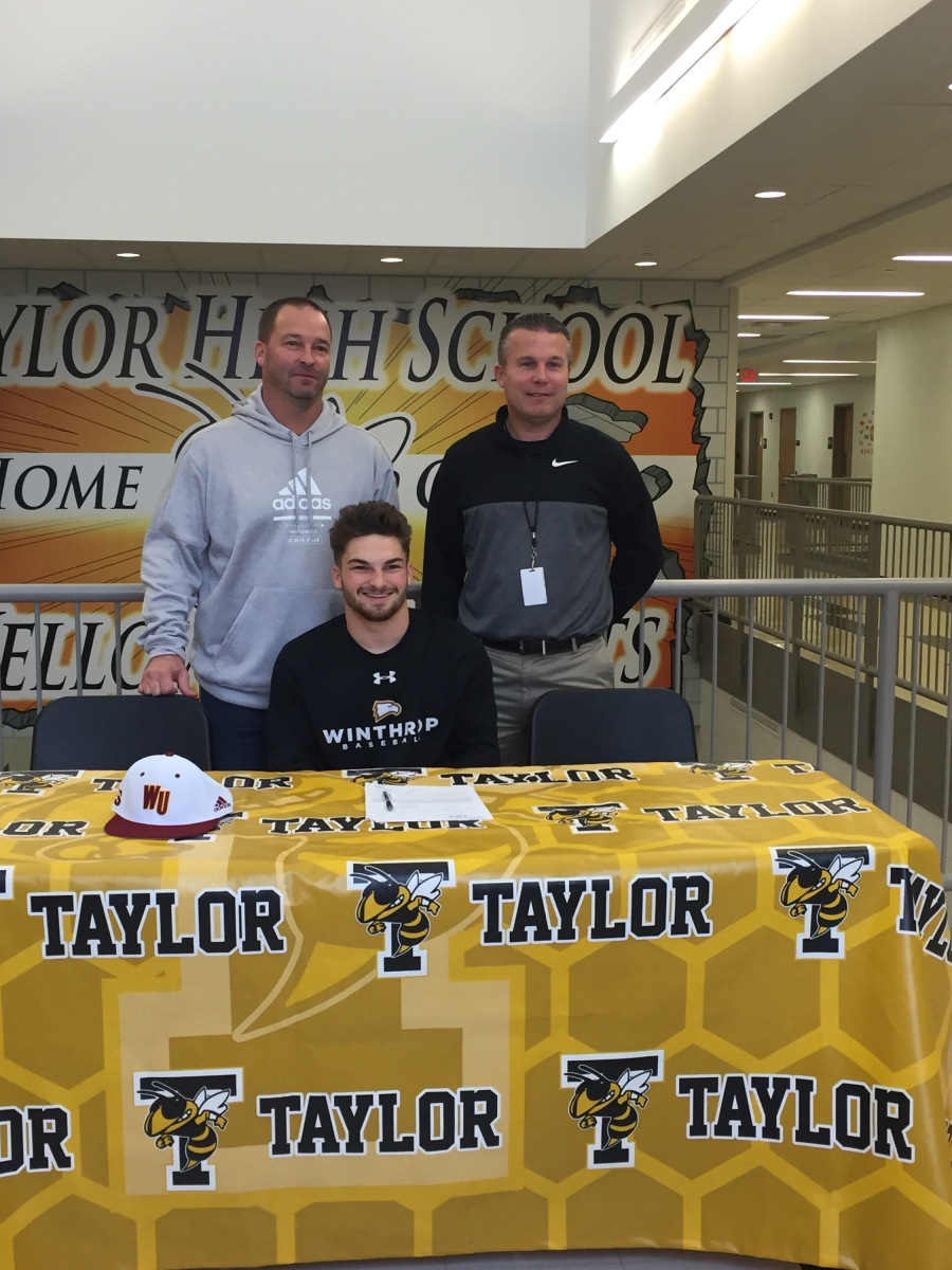 Luke Hannum signing to play baseball for Winthrop College on a scholarship.